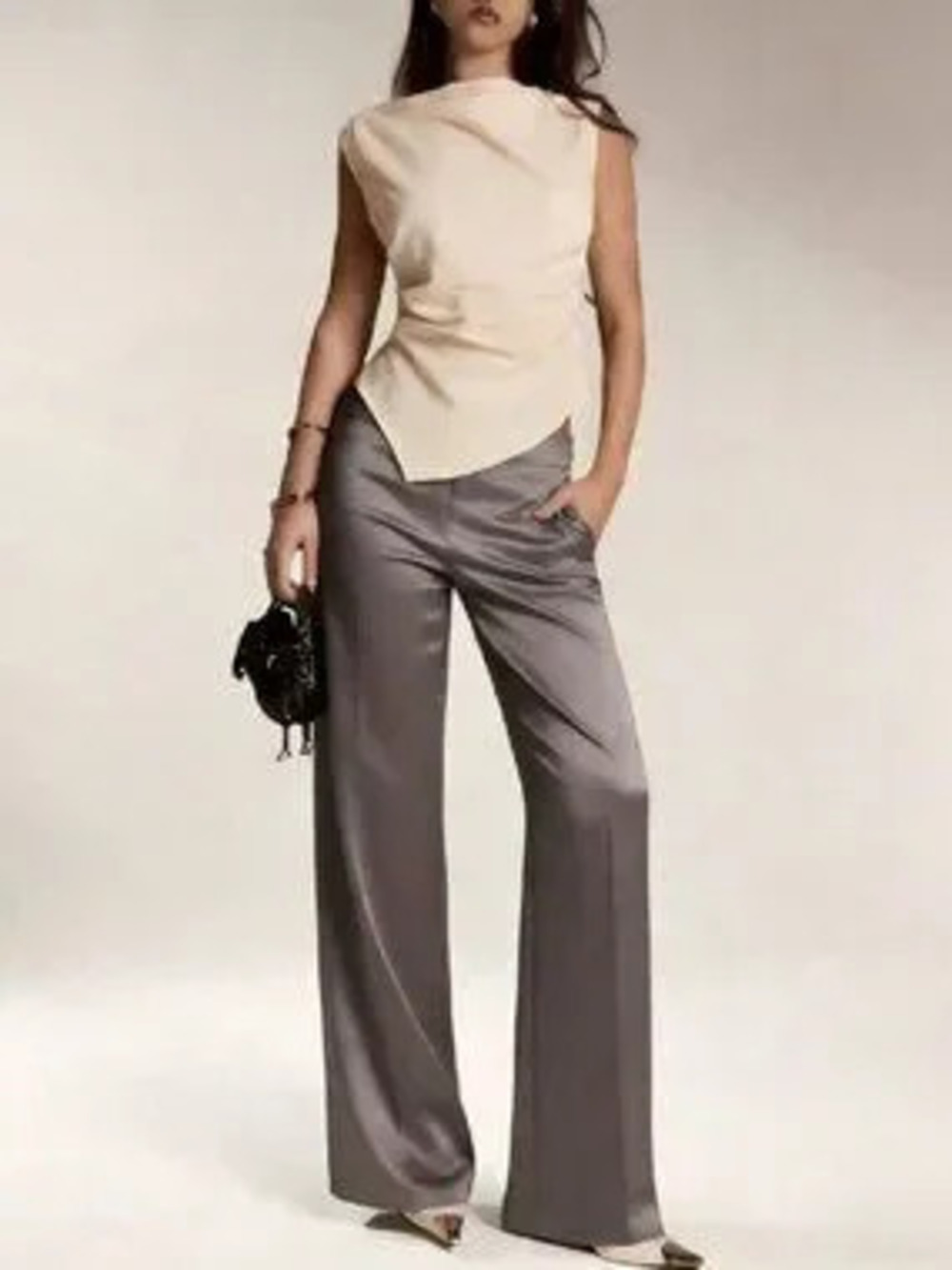 ZARA Grey Elegant Women's Satin wide Pants